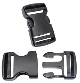 BAIWOAK Fibbie a rilascio laterale 38 mm Heavy Duty Plastica Fibbia Clip a scatto Doppia Regolabile Zaino Fibbia di Ricambio No Cucito 2 Set, Nero