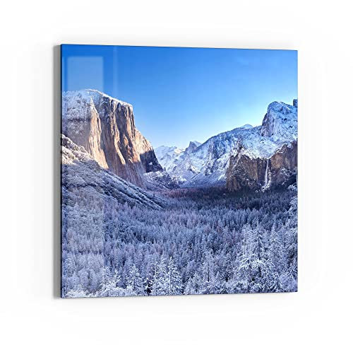 DEQORI Glasbild Echtglas | Motiv Yosemite im Winter | quadratisch einteilig 30x30 cm | schöne Dekoration | Wandbild für Wohnzimmer, Schlafzimmer, Flur & Küche | moderne Wanddeko