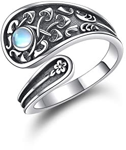 Pilz Ring 925 Sterling Silber Vintage Pilz Mondstein verstellbare offene Ringe Schmuck Geschenke für Frauen Mädchen