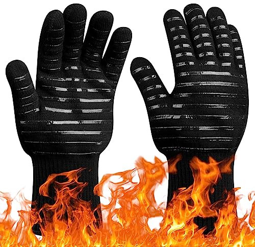 Flintronic Grillhandschuhe Hitzebeständig mit 800°C, Feuerfeste Handschuhe, Backhandschuhe, Kochhandschuhe, Ofenhandschuhe, für Backen, Küche & Grillen - Schwarz Linie