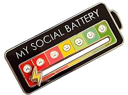 Social Battery Badge, My Social Battery Slider Pin for Women Men, Funny Battery Enamel Pin Aesthetic Lapel Pin, Creative Interactive Mood Pins Badges for 7 Days, Gift for Introverts, Black