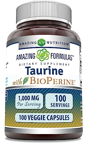 Amazing Formulas Taurine with Bioperine 1000 Mg | Veggie Capsules Supplement | Non-GMO | Gluten-Free | Made in USA (1 Pack | 100 Count)