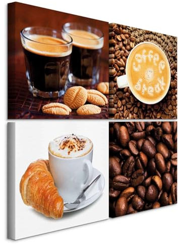 murando Akustikbilder Set Kaffee Coffee 4 Teilig je Akustikschaum Hochleistungsschallabsorber Schallschutz Leinwand Wandbild Raumakustik Schalldämmung 051466