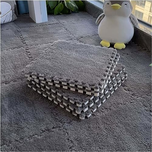 30 X 30 cm Große Ineinandergreifende Plüsch-Schaumstoffmatte, 6 Mm Dicke Schaumstoffmatte, Wohnzimmer-Schlafzimmer-Teppichfliesen, Teppichmatte, Weiche Puzzle-Spielmatte (60Pcs, Grey Grau)