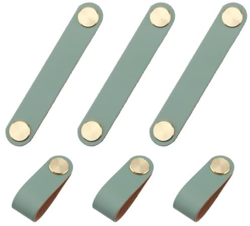 PUCSIQ 6 Stück Ledergriffe für Möbel, Leder Knopf Schrankgriff Knöpfe mit Schrauben Ledergriff Möbel für Kommode Schubladen, Kleiderschrank Küchenschränke (13.8x2.2cm)