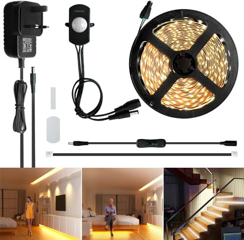 Sensky Dimmable Motion Sensor LED Under Cabinet Lighting Kit Extendable Under Counter LED Light with Motion Sensor, for Stair,Shelf,Kitchen Home Bed Lights(8.2FT,2800-3200K)