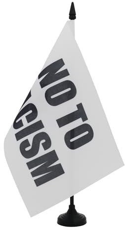 AZ FLAG Tischflagge, nicht zum Rassismus, 21 x 14 cm – kleine Flagge No To Racism, für Büro, 100% Polyester, mit 25 cm Fahne und Sockel aus schwarzem Kunststoff