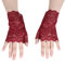 Whakano 1 Paar Damen Fingerlose Spitzen Handschuhe,Kurze Hochzeitshandschuhe,Kurz Geschnittene Fingerlose Gloves Damen Mädchen Braut,für Halloween,Bankett,Party,Hochzeit,Tea Party Zubehör,Weinrot
