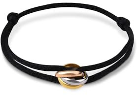 QianSiLi Idee Regalo San Valentino per Lui,Bracciale Con Anello Tricolore, Filo Rosso Del Destino Braccialetti Portafortuna Rossi Per Donna Uomo, Braccialetti Regali Per Lui E Lei, Regolabile (Nero)