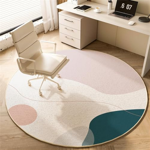 Highdi Tapis Rond Salon Moderne, Tapis de Sol Décoration Antidérapant Classique Moderne Salon Chambre Cuisine Balcon Terrasse Salle à Manger Extérieur Intérieur (140cm,Rose Beige)