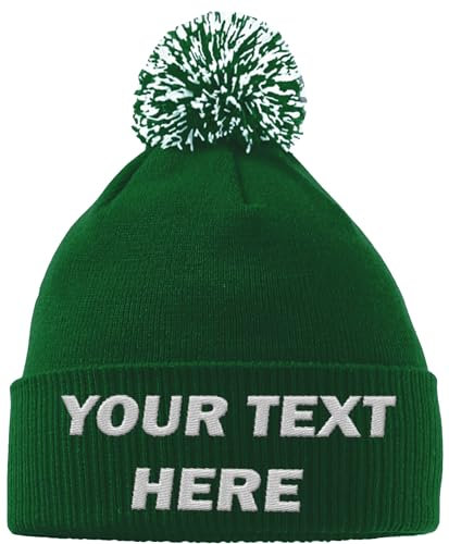 Hippowarehouse Personalised Embroidered Beanie Hat with Bobble Custom Gift Funny Bottle Green