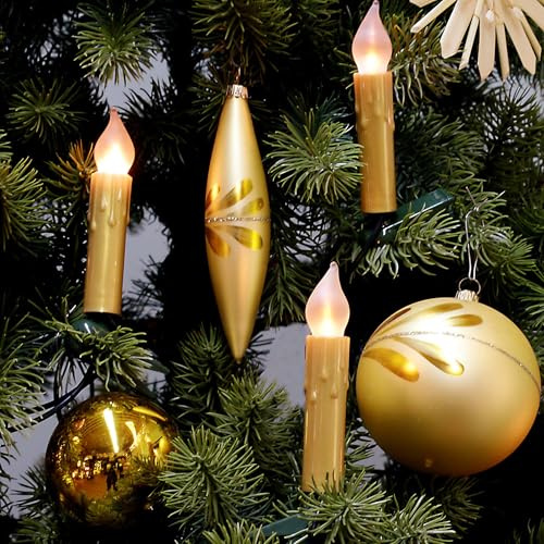 hellum Lichterkette innen gold 20 LED-Filament Wachstropfen Flammeneffekt | Made in Germany warmweiß, Lichterkette Weihnachten mit Clip, 13,30m beleuchtet, Kabel grün, teilbarer Stecker <59lm 815139