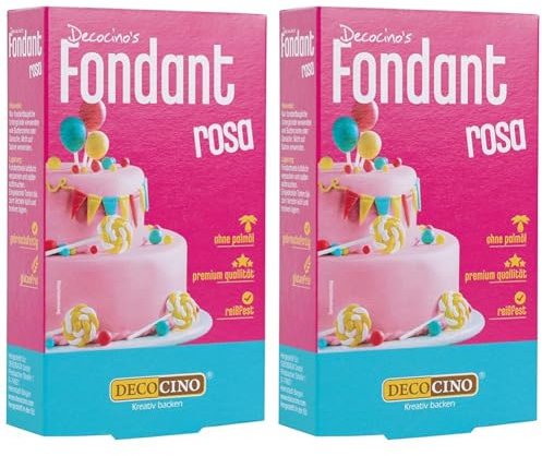 DECOCINO Fondant Rosa – 250 g – ideal zum Verzieren von Kuchen, Torten, Cupcakes – Palmölfrei & Glutenfrei (Packung mit 2)