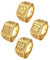 JewelryWe Ringe Herren Gold Siegelringe: 4pcs Herren-Ring Vergoldet Reich/Glück/Reichtum/Erfolg Offener Ring Band Siegelring Bandring mit Gravur einstellbare Größe Geschenk für Männer Vater Freunde