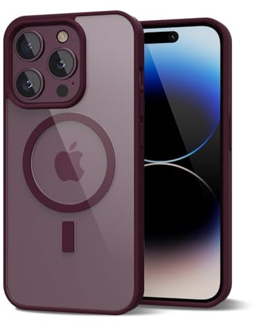 oakxco Custodia Magnetica Trasparente per iPhone 14 Pro, Compatibile con Ricarica Wireless Magsafe, Ultra-Sottile non Ingiallimento Anti-impronte Custodia Protettiva Traslucida, Bordeaux