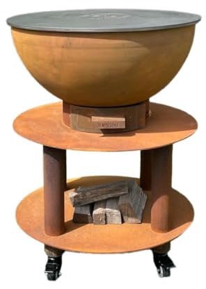 Tempo Style – Barbecue a Legna Stromboli | BBQ Tondo in Acciaio Corten, a Legna e Carbone | Grill da Esterno e da Giardino con Griglia di cottura in Acciaio Inox 316 sp.1cm (Corten)