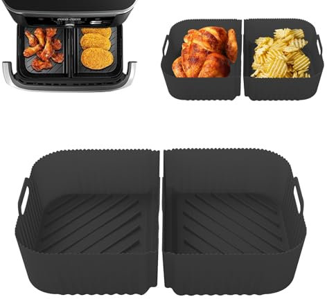 Anttyscar Large Silicone Air Fryer Liners for Ninja Flex Drawer Air Fryer Accessories AF500UK / Ninja Foodi Flexdrawer Dual Air Fryer 10.4L AF500UK, Ninja Air Fryer Liners Inserts(Black)