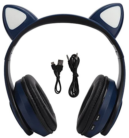 Beufee Cat Ear Gaming Headphones, Cute Wireless Gaming Headset Foldable Bluetooth Headphone Over-Ear Headsets for Computer Laptop Pc(Blue)