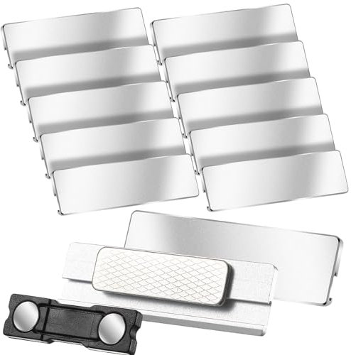 Dianelhall 10 Stück Aluminium Namensschilder mit Magneten Namensschild Magnetische Namensschilder Personalisierte Silbernes Metall Namensschilder mit Magnet für Kleidung Büro, 70 x 20 mm