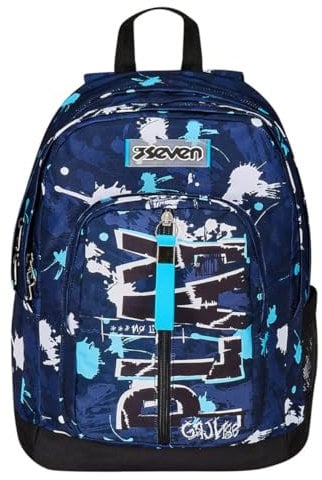 Seven Zaino Doppio Scomparto New Fit, SpottyBlue, Blu, Tasca Porta Borraccia, Maxi Capienza, Schienale Preformato, Zaino Scuola e Viaggio, Bambini e Ragazzi
