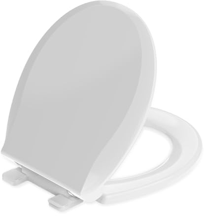 Round Toilet Seat Soft Close 16.5'',Standard Universal Toilet Lid Round with PP Material Safe,Easy to Clean and Install,Ergonomic design,Never Loosens,2 Years Support,White Plastic