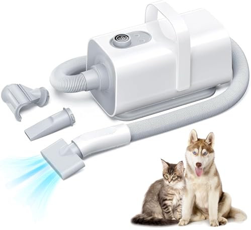 RUYICZB Soffiatore per Cani 2000W Asciugatore per Cani Continua con velocità E Temperatura Regolabile Asciugacapelli per Animali Domestici Grooming Cane Animali con 3 Ugelli