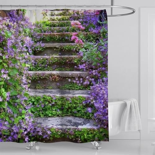mefound 3D Garden Shower Curtain Backdrop Outdoor Bathroom Decoration Waterproof Mould Proof & Mildew Resistant Shower Curtain with 12 hooks,180x180cm(72x72Inch)