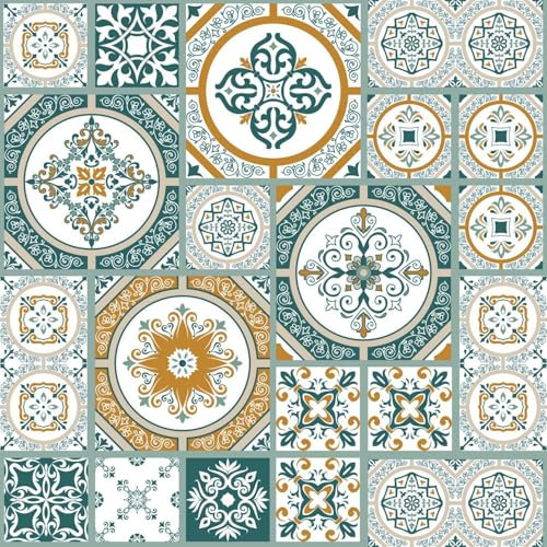 Douceur d'Intérieur Toile cirée au mètre - Largeur 140 cm - Carreaux de Ciment - Emeraude - Vert
