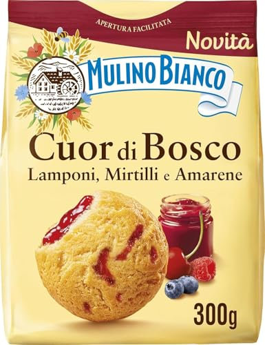 Mulino Bianco Cuor di Bosco Biscotti, con Lamponi, Mirtilli e Amarene, 300g, Confezione da 12
