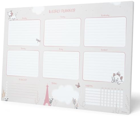 Grupo Erik Wochenplaner Block A4 Kalender Planer Disney Aristocats Tischkalender Block - Kalender Planer - Tischplaner A4 Tischkalender ohne Datum - Schreibtischunterlage Papier