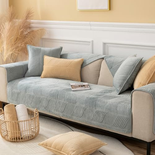 ZCXRYFL Sofa üBerzug Mit/Ohne Armlehne L U- Form Groß Chaiselongue Ecksofa Universal Sofabezug 1 2 3 4-Sitzer Weicher PlüSch Sofa BezüGe Rutschfester Sofaschoner Sofa Abdeckung(110X240cm,Grey)