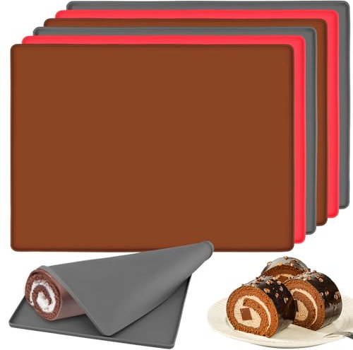 JIEHIN Lot de 6 plaques de cuisson en silicone 30 x 40 cm avec bord, 3 couleurs, tapis de cuisson antiadhésif, tapis de cuisson en silicone avec bord pour la cuisson