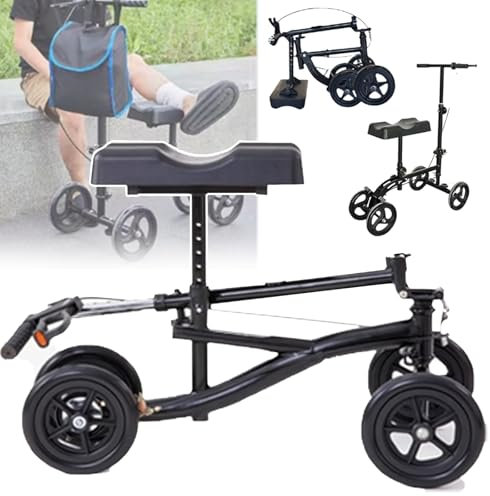 PLABNK Knie-Gehhilfe – Mit Bremse, Höhenverstellung – Armlehne (75–96 cm)/Sitzhöhe (48–64 cm), Doppelt Klappbar, Abnehmbar, Selbstverriegelungsfunktion,für Höhenbereich 130–190 cm,A