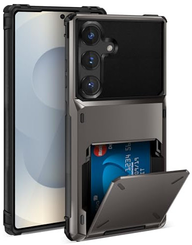 ACOCOBUY for Samsung Galaxy S25+ Wallet Case with Card Holder 4 Cards Dual Layer Heavy Duty Shockproof Hidden Flip Card Slot Large Storage Protective Phone Cover for Galaxy S25 Plus, 6.7 inch Gunmetal
