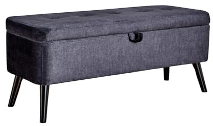 Home Source Storage Ottoman Storage Chest, Velvet Bedding Box, Wooden Legs, Black