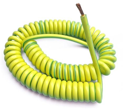 WUSHADEHANS Cable Espiral telescópico, Cable de un Solo núcleo 20AWG 13AWG 7AWG Cable de Tierra Amarillo-Verde Cable de núcleo de Cobre telescópico Bobina retráctil(Stretch 4 Meters 9AWG 6mm2)