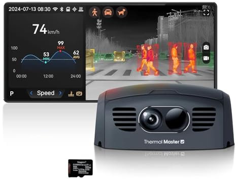 Thermal Master NV300 Max Car Night Vision System 328 Yards Night Collision Prevention 512×384 Thermal Imager for Car 3-Vision Thermal Dashcam (Black)