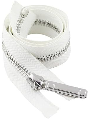 ZIPZSY #8 - Cerniera in metallo argentato, con chiusura automatica, chiusura lampo in rame puro con estremità aperta per cucito e artigianato (bianco, 40 cm)