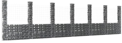 Festnight Gabionen 7 Säule Gabionenkorb Große Gabionenwand U Form Wand Gabionen Zaun Metall Steinkorb Wand Steingabionen Drahtkorb Gitterkörbe Dekorative Zäune Gartendeko Eisen 740x20x200 cm
