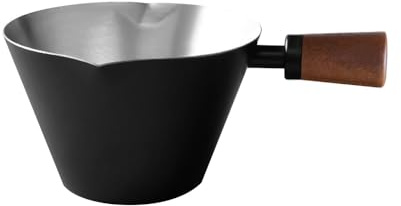 Taza medidora de espresso, tazas de espresso de acero inoxidable, tazas de acero inoxidable con pico doble en V, mango de madera y escala para preparar café, postres y cócteles