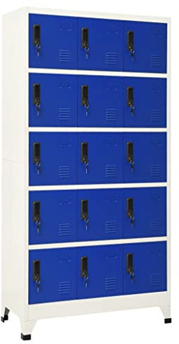 Tomostar Metal Storage Lockers, Metal Lockable Unit Staff Gym School Changing Grey and Blue 90x40x180 cm Steel