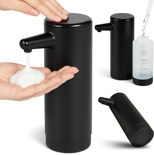 Distributore di sapone in schiuma, colore nero, per bagno, toilette e cucina, erogatore di sapone liquido, fino al 75% in meno di sapone consumato