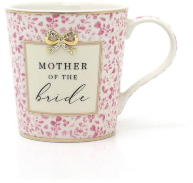 Carousel Home Mother of the Bride Mug | Boxed Ceramic Heart Wedding Favour Gift Mug | Fine China Floral Mug with Gold Bow and Black Wording