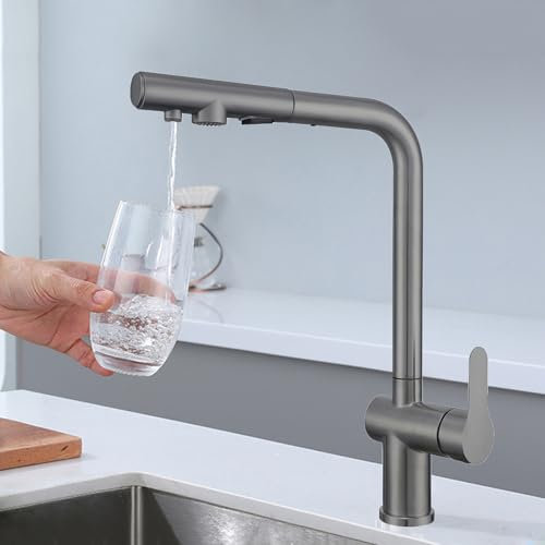 XJTNLB Grifo Osmosis 3 Vias Acero Inoxidable para Agua Potable Grifo Cocina Doble Salida Osmosis Extraible Gris