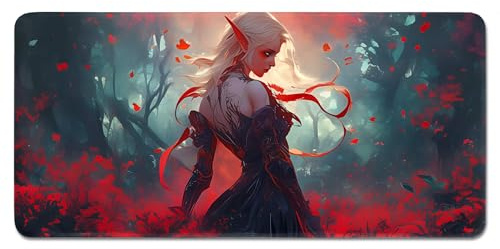 Custom Elven Warrior Mouse Pad - High Precision Tracking XL Large Gaming Mouse Mat | Personalized Fiery Forest XXL Office Laptop Computer Accessories