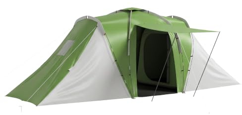 Outsunny 4 Man Tunnel Tent with 2 Bedroom and Living Area, Large Camping Tent, 2000mm Waterproof, Portable with Bag, for Fishing Hiking Festival, 555L x 225W x 190H cm
