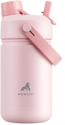 POWCAN Insulated Water Bottle with 2-in-1 Straw and Spout Lid, Keep Cold 24H, Leak-Proof, Fits in Car Cup Holder, Stainless Steel Water Bottle for Sports, School, 355 ml, Cotton Candy