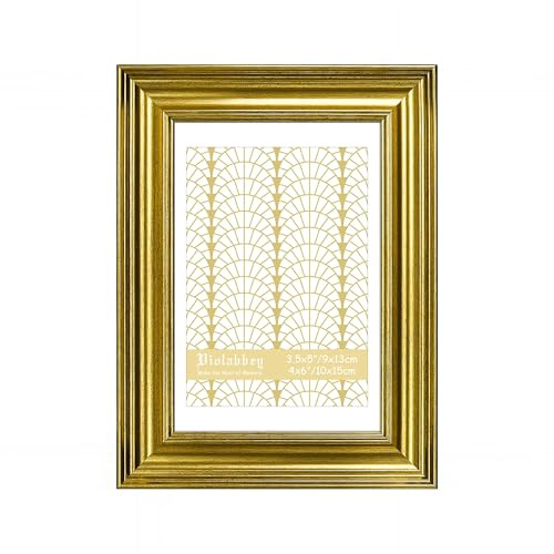 VIOLABBEY 6x4 Picture Photo Frame Gold | Fits Photos 4x6 (10x15cm) without Mat or 3.5x5 (9x13cm) with Mat, Vintage Display for Tabletop and Wall