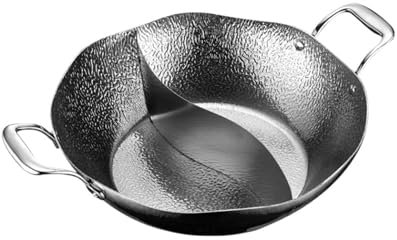 OWOHYG Holzkohle-Hotpot zum Kochen von Shabu-Shabu-Pfanne, traditioneller Hotpot aus Edelstahl, Kochtopf, Hammerkochtopf, Küchengeschirr (Silber, 34 cm)