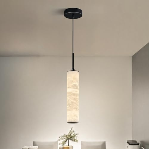 SHJNGMY Natürliche Alabaster Pendelleuchten für Kücheninsel Weißer Marmor langer Rohr Kronleuchter Moderne Schwarze Deckenleuchten für Schlafzimmer Esszimmer Tisch Wohnzimmer Flur (S-1Pack)